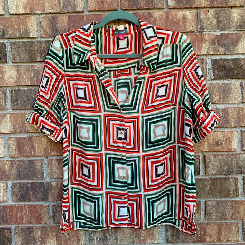Vince Camuto Short Sleeve Tie Neck Top